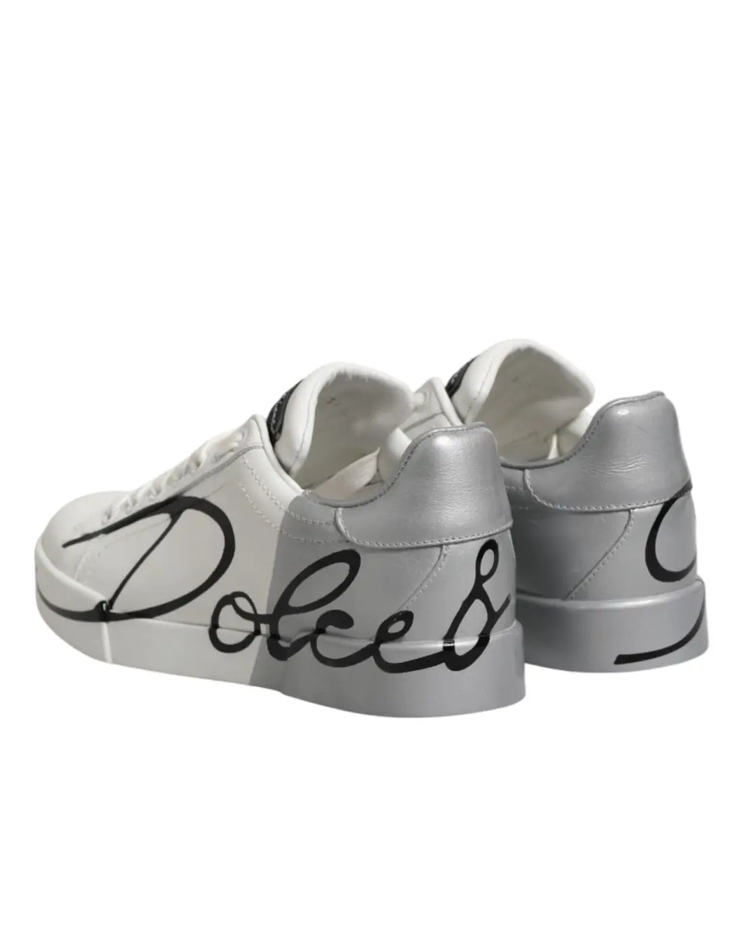 Dolce &amp; Gabbana White Gray Low Top Leather Sneaker Shoes
