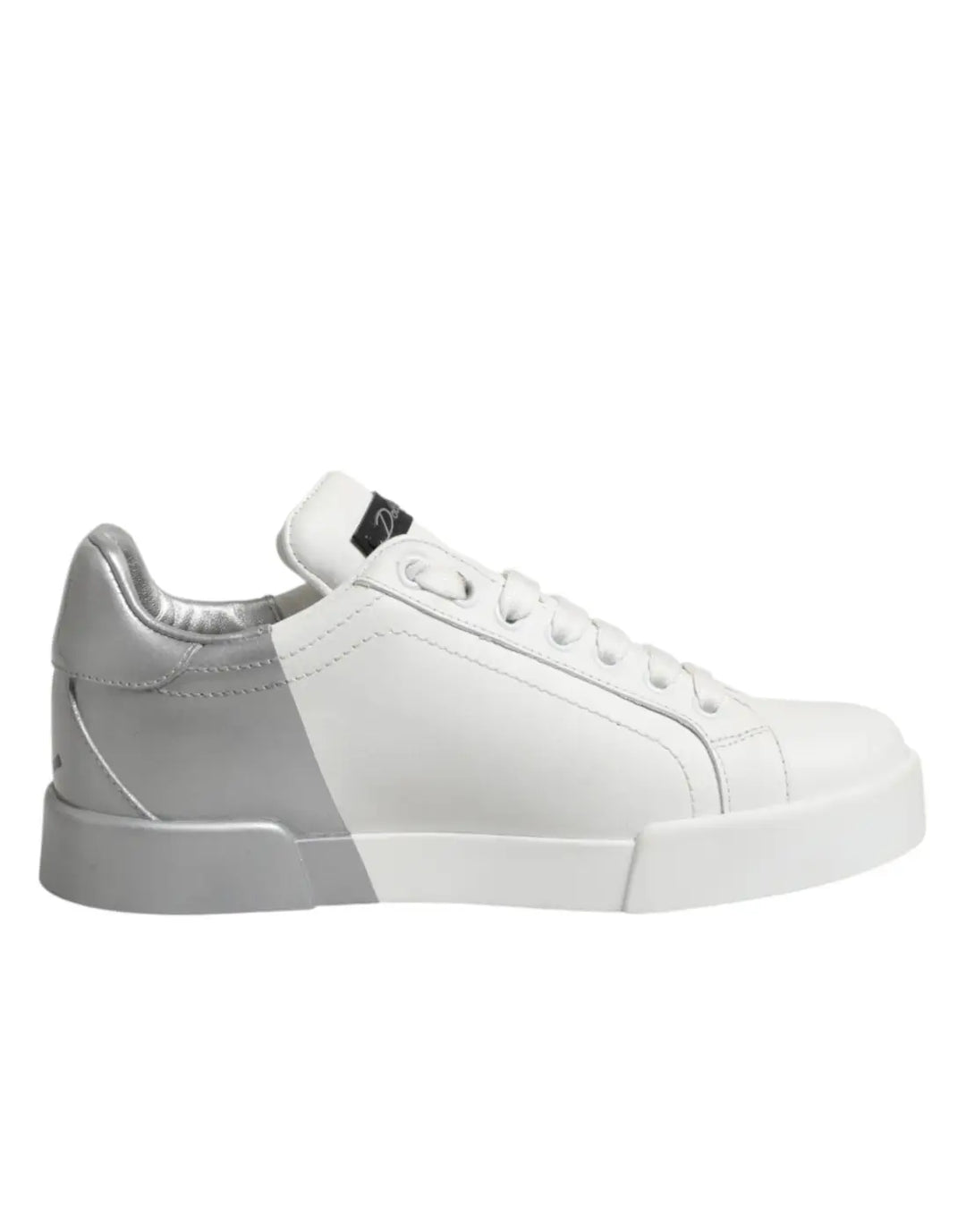 Dolce &amp; Gabbana White Gray Low Top Leather Sneaker Shoes