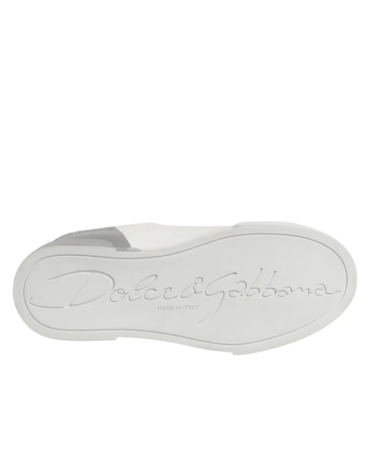 Dolce &amp; Gabbana White Gray Low Top Leather Sneaker Shoes