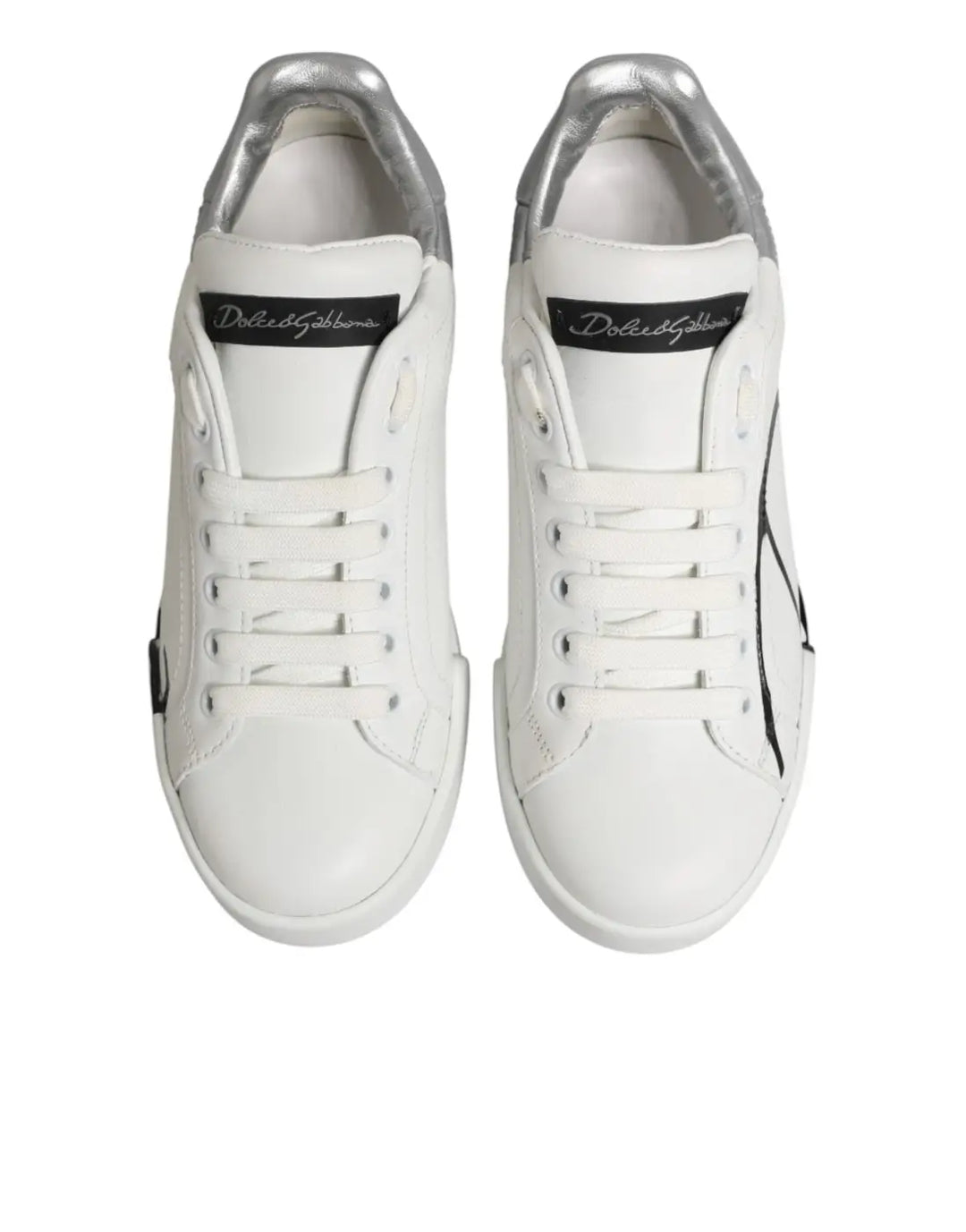 Dolce &amp; Gabbana White Gray Low Top Leather Sneaker Shoes