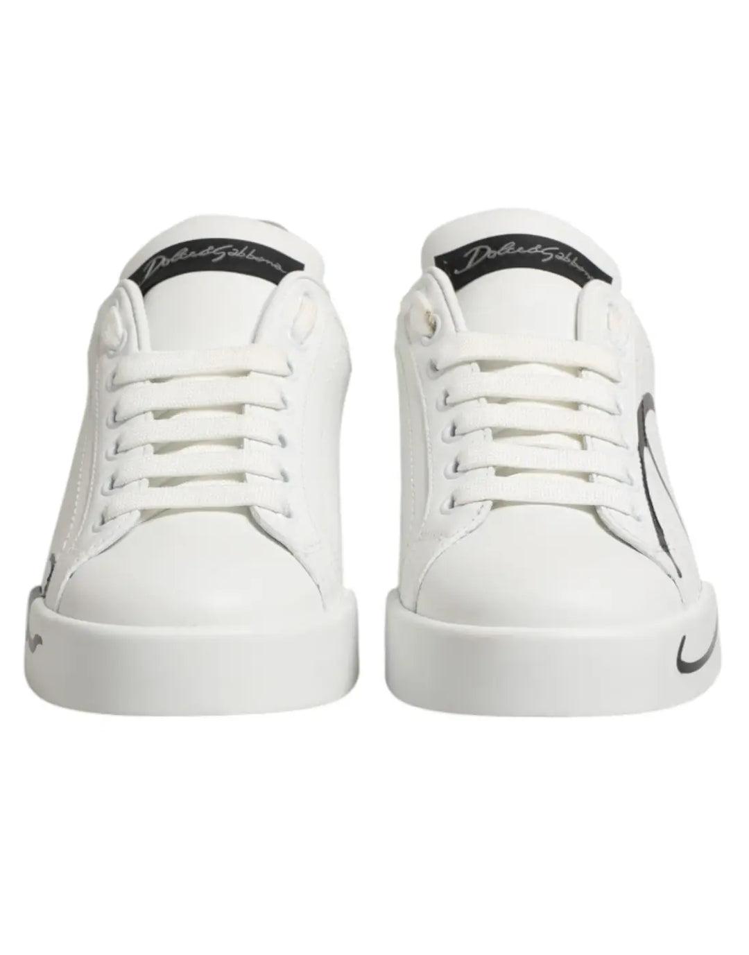 Dolce &amp; Gabbana White Gray Low Top Leather Sneaker Shoes