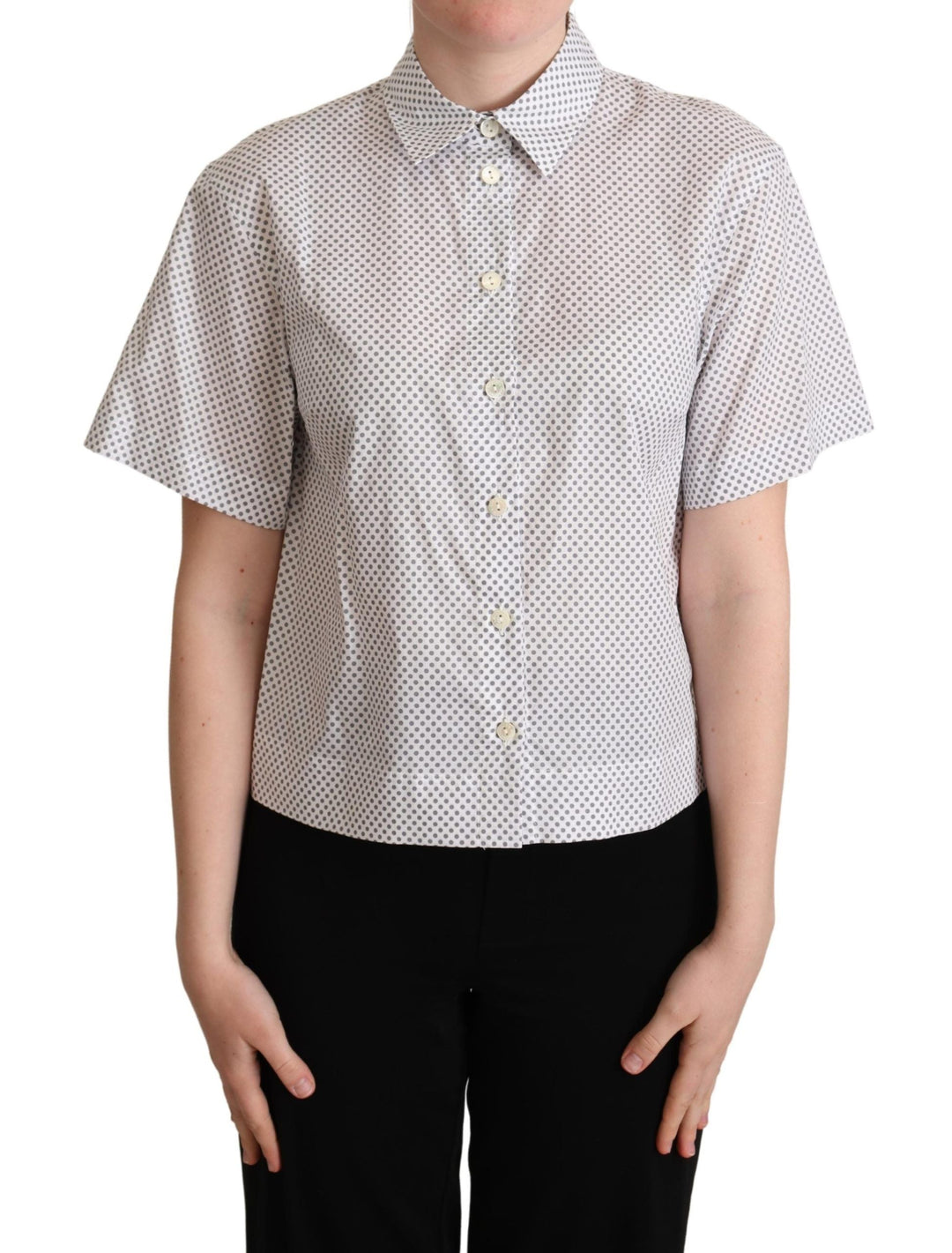 Dolce &amp; Gabbana Shirts - White Gray Polka Dots Collared Button Shirt