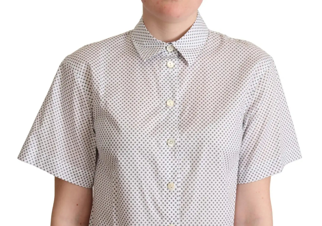 Dolce &amp; Gabbana White Gray Polka Dots Collared Button Shirt