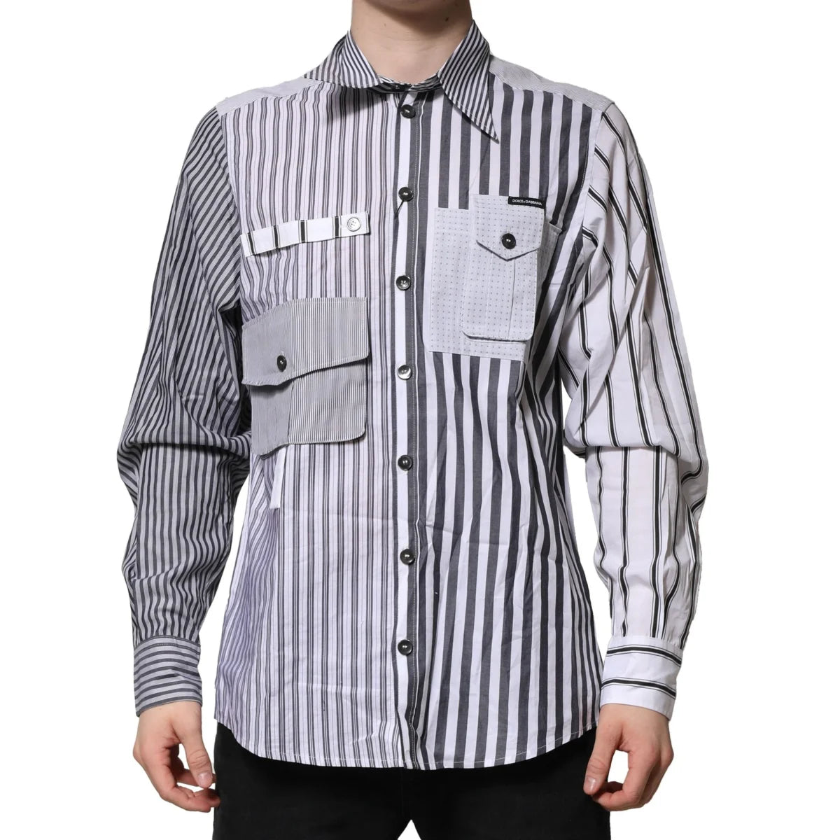 Dolce & Gabbana White Gray Striped Casual Shirt for Men