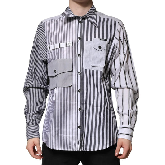 Dolce & Gabbana White Gray Striped Casual Shirt for Men