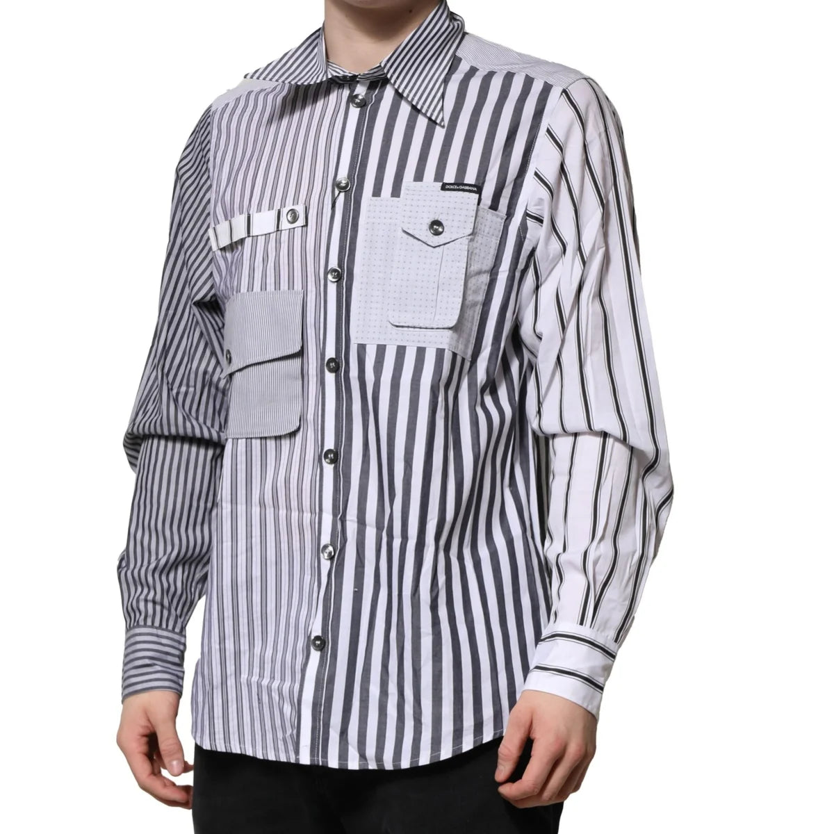 Dolce & Gabbana White Gray Striped Casual Shirt for Men