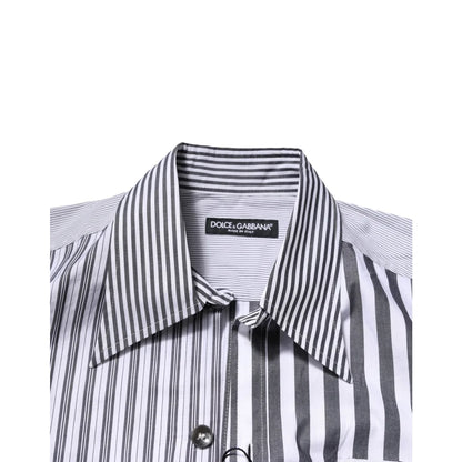 Dolce & Gabbana White Gray Striped Casual Shirt for Men