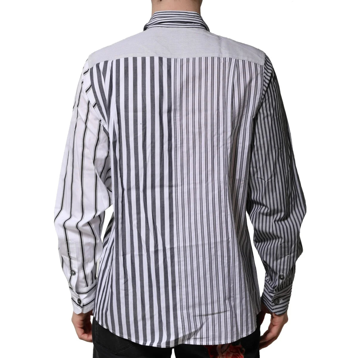 Dolce & Gabbana White Gray Striped Casual Shirt for Men