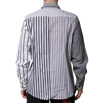 Dolce & Gabbana White Gray Striped Casual Shirt for Men