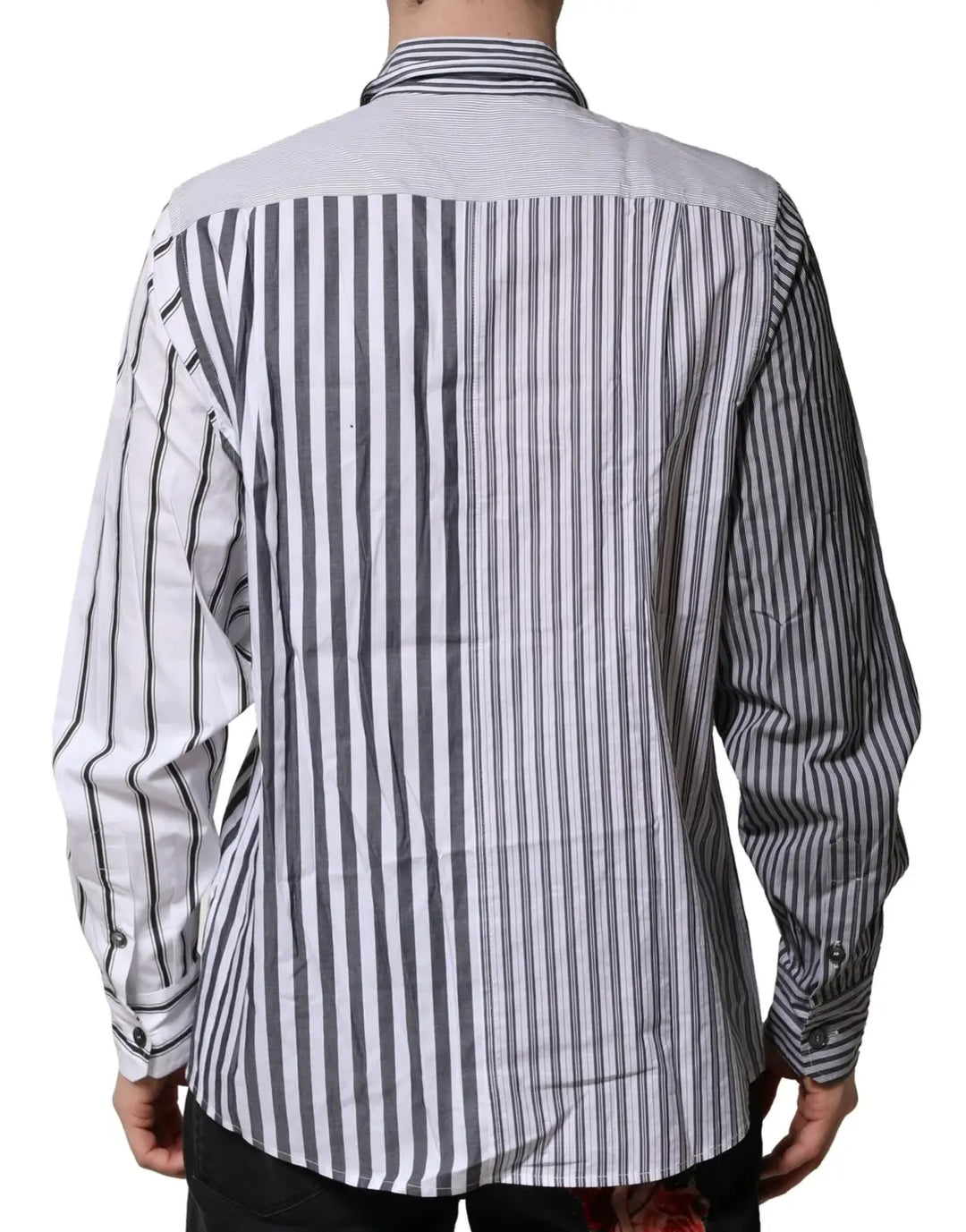 Dolce &amp; Gabbana White Gray Striped Cotton Men Casual Shirt