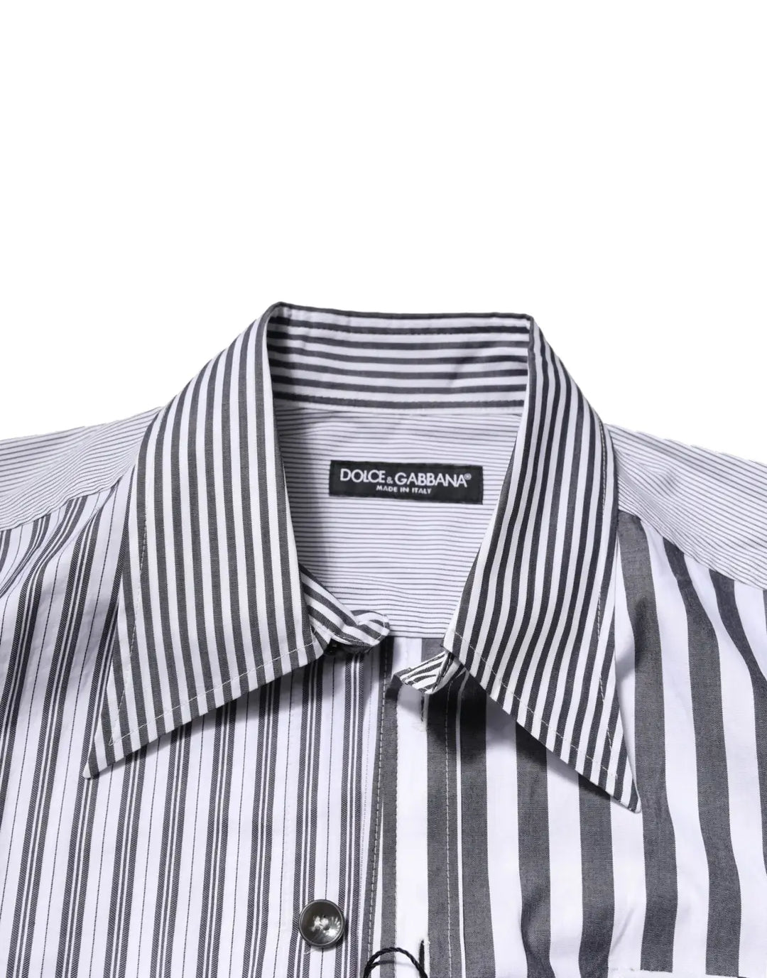 Dolce &amp; Gabbana White Gray Striped Cotton Men Casual Shirt