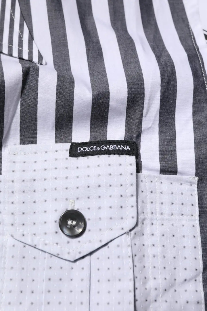 Dolce &amp; Gabbana White Gray Striped Cotton Men Casual Shirt