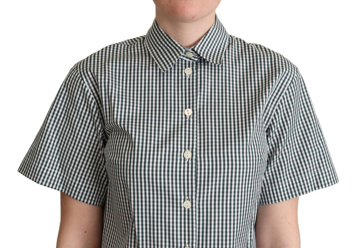 Dolce &amp; Gabbana Polos - White Green Cotton Check Shirt Blouse Top
