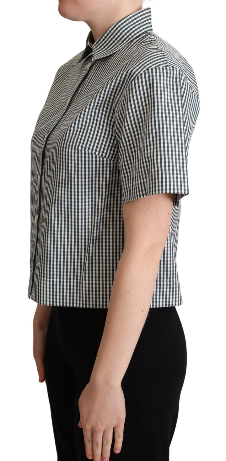 Dolce &amp; Gabbana Polos - White Green Cotton Check Shirt Blouse Top
