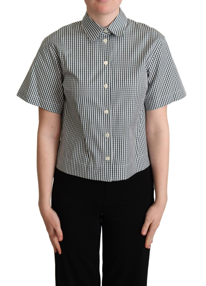 Dolce &amp; Gabbana Polos - White Green Cotton Check Shirt Blouse Top
