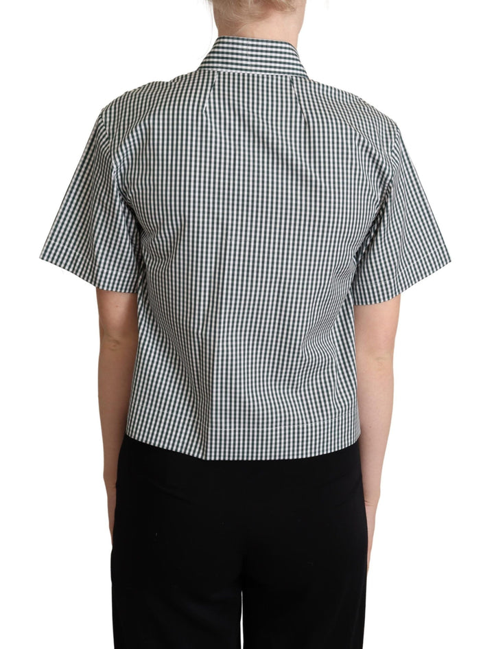 Dolce &amp; Gabbana Polos - White Green Cotton Check Shirt Blouse Top
