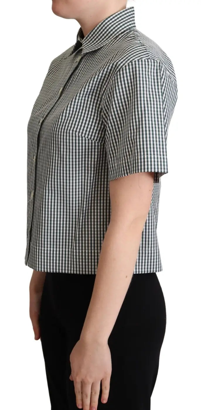 Dolce &amp; Gabbana White Green Cotton Check Shirt Blouse Top