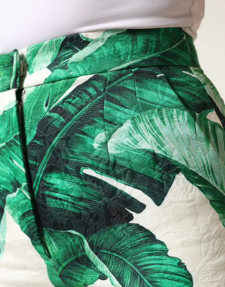 Dolce &amp; Gabbana White Green Leaf High Waist Trousers Pants