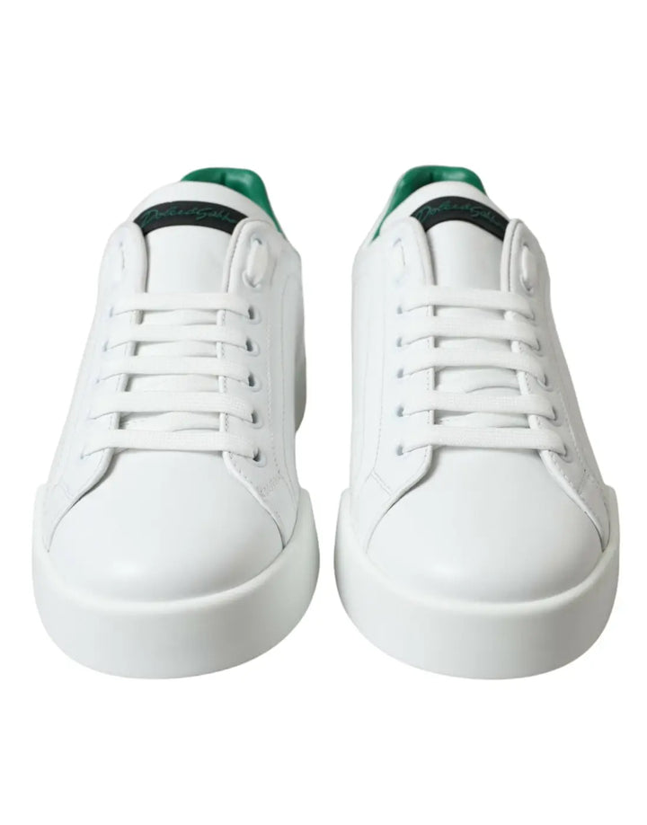 Dolce &amp; Gabbana White Green Leather Portofino Sneakers Shoes