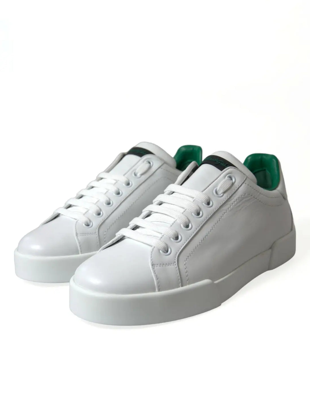 Dolce &amp; Gabbana White Green Leather Portofino Sneakers Shoes