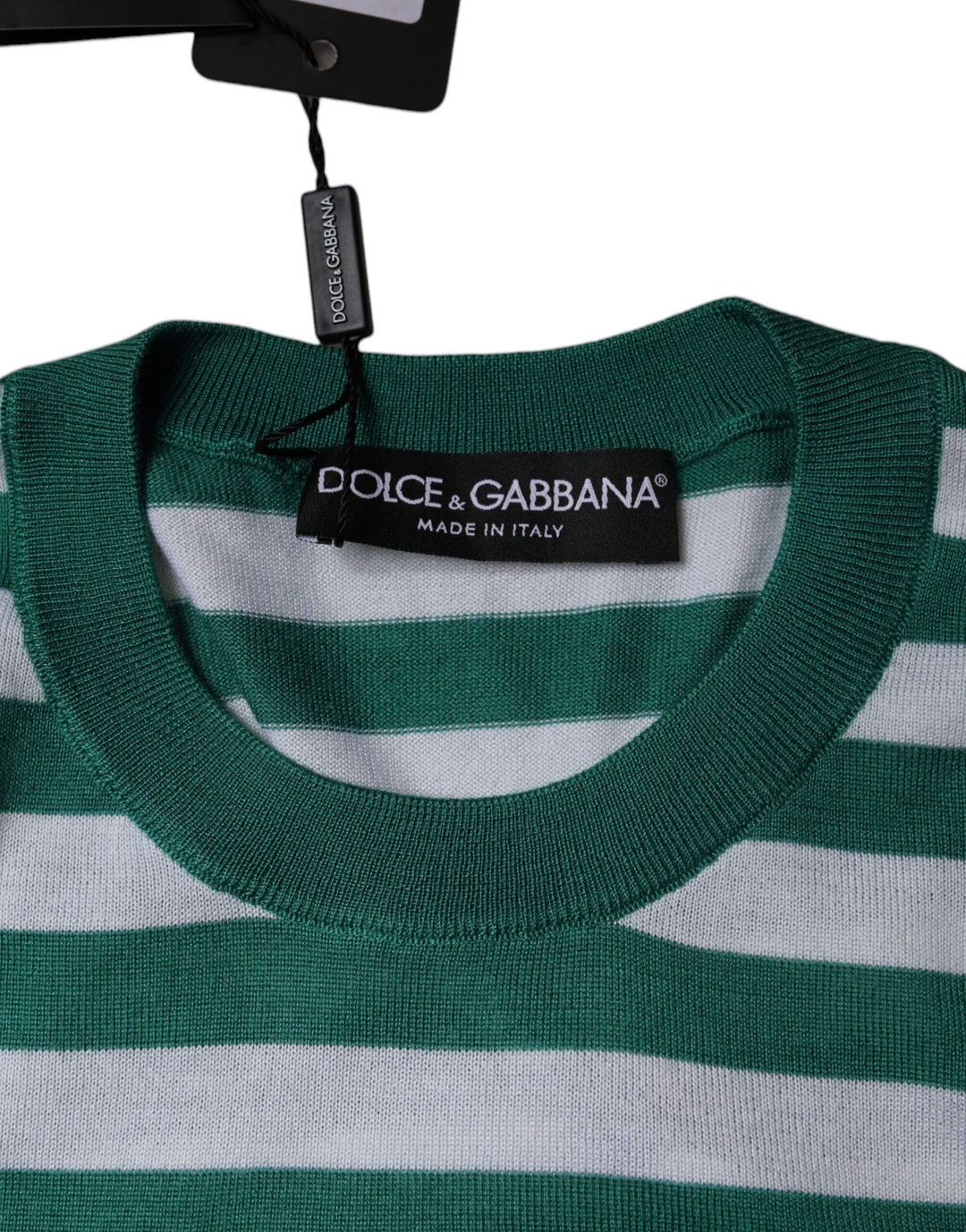 Dolce &amp; Gabbana - White Green Stripe Leaf Crew Neck T-shirt