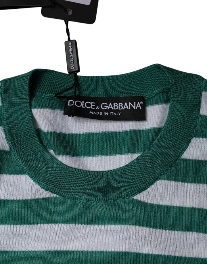 Dolce &amp; Gabbana - White Green Stripe Leaf Crew Neck T-shirt