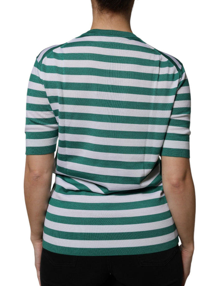 Dolce &amp; Gabbana - White Green Stripe Leaf Crew Neck T-shirt