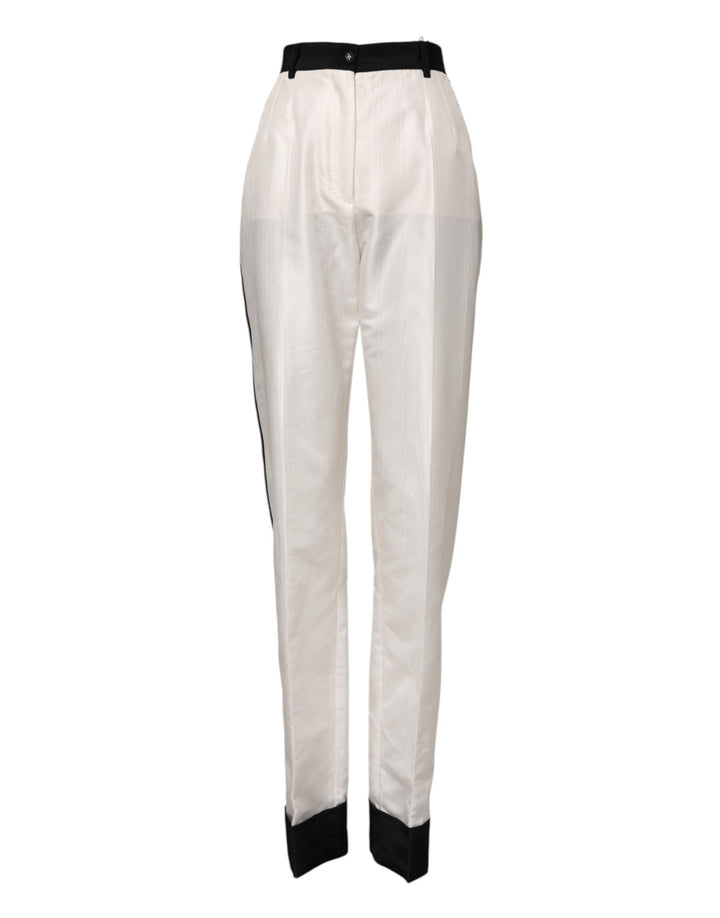 Dolce &amp; Gabbana White High Waist Straight Dress Trouser Pants