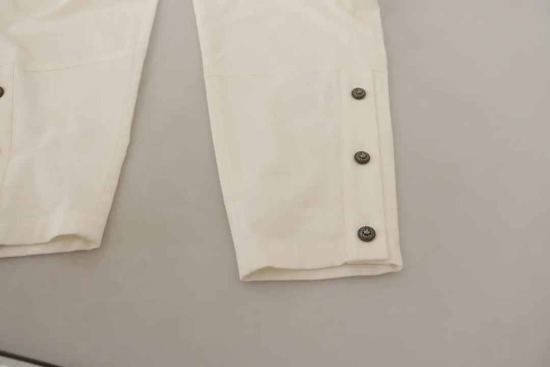Dolce &amp; Gabbana White High Waist Tapered Women Cotton Pants