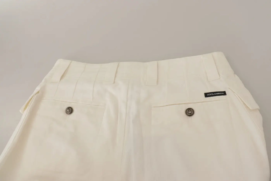 Dolce &amp; Gabbana White High Waist Tapered Women Cotton Pants