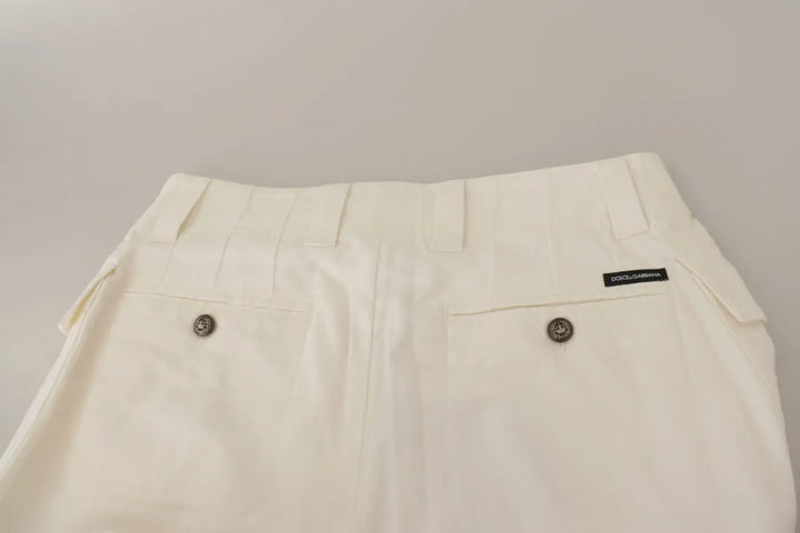 Dolce &amp; Gabbana White High Waist Tapered Women Cotton Pants