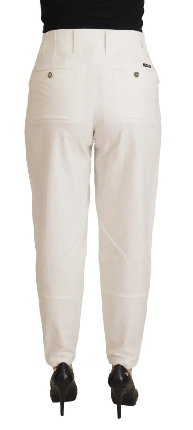 Dolce &amp; Gabbana White High Waist Tapered Women Cotton Pants