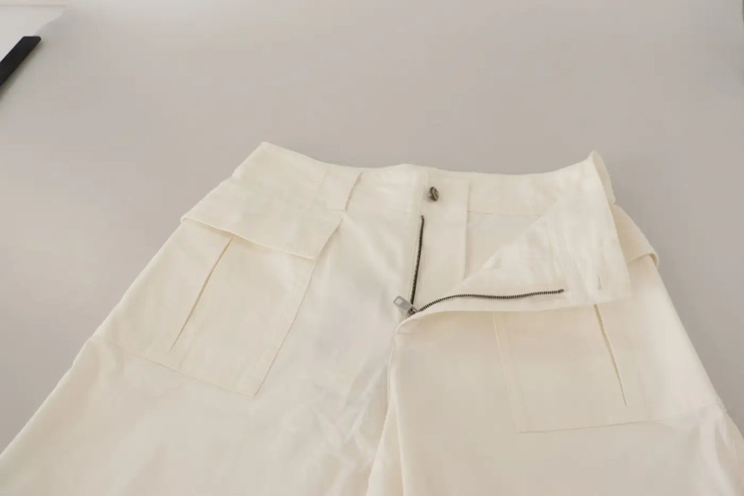 Dolce &amp; Gabbana White High Waist Tapered Women Cotton Pants