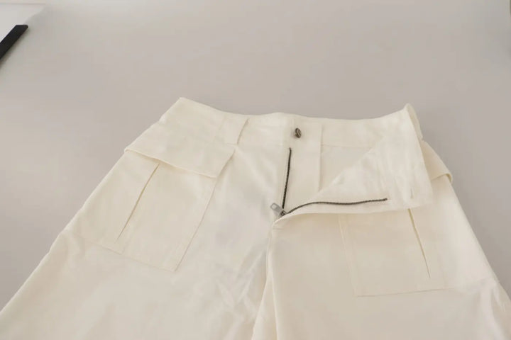 Dolce &amp; Gabbana White High Waist Tapered Women Cotton Pants