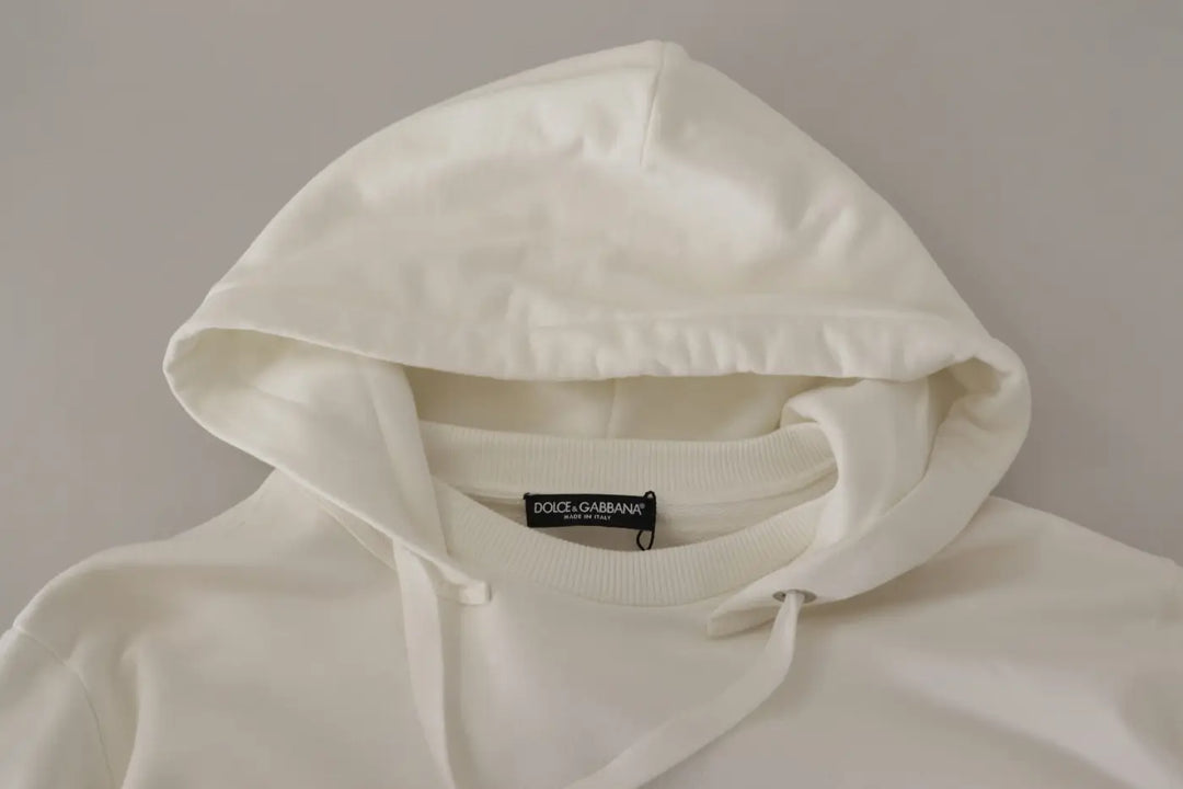 Dolce &amp; Gabbana White Hoodie Pullover Embroidered Sweater