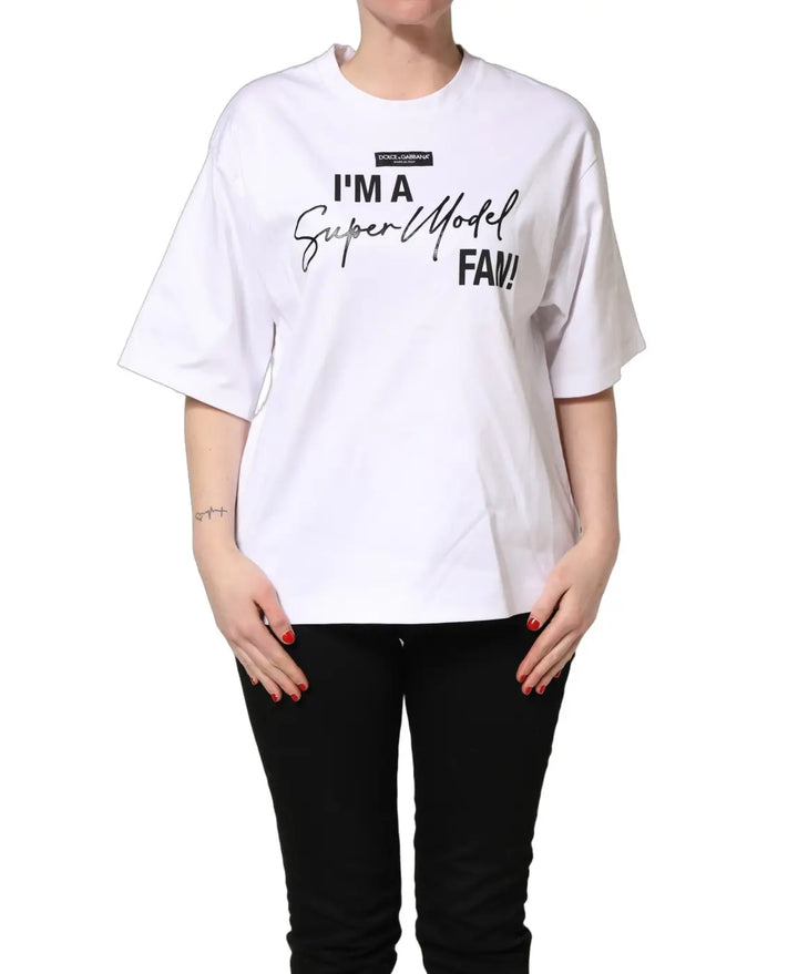 Dolce &amp; Gabbana White I’m A Super Model Fan Print Jersey T-shirt