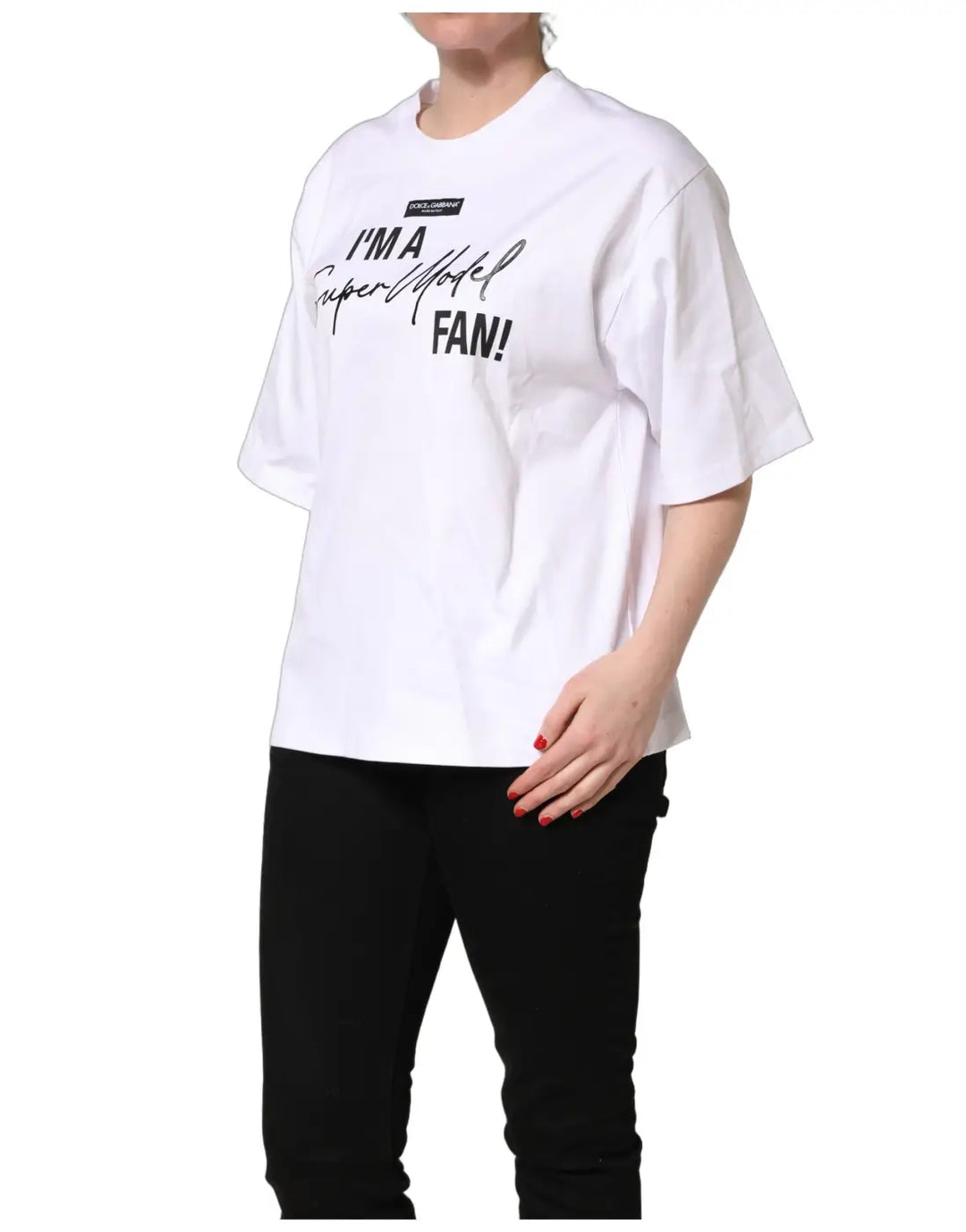 Dolce &amp; Gabbana White I’m A Super Model Fan Print Jersey T-shirt