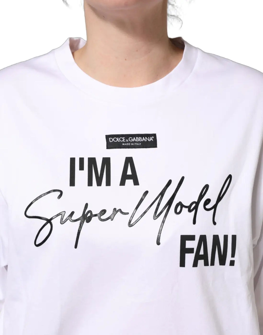 Dolce &amp; Gabbana White I’m A Super Model Fan Print Jersey T-shirt