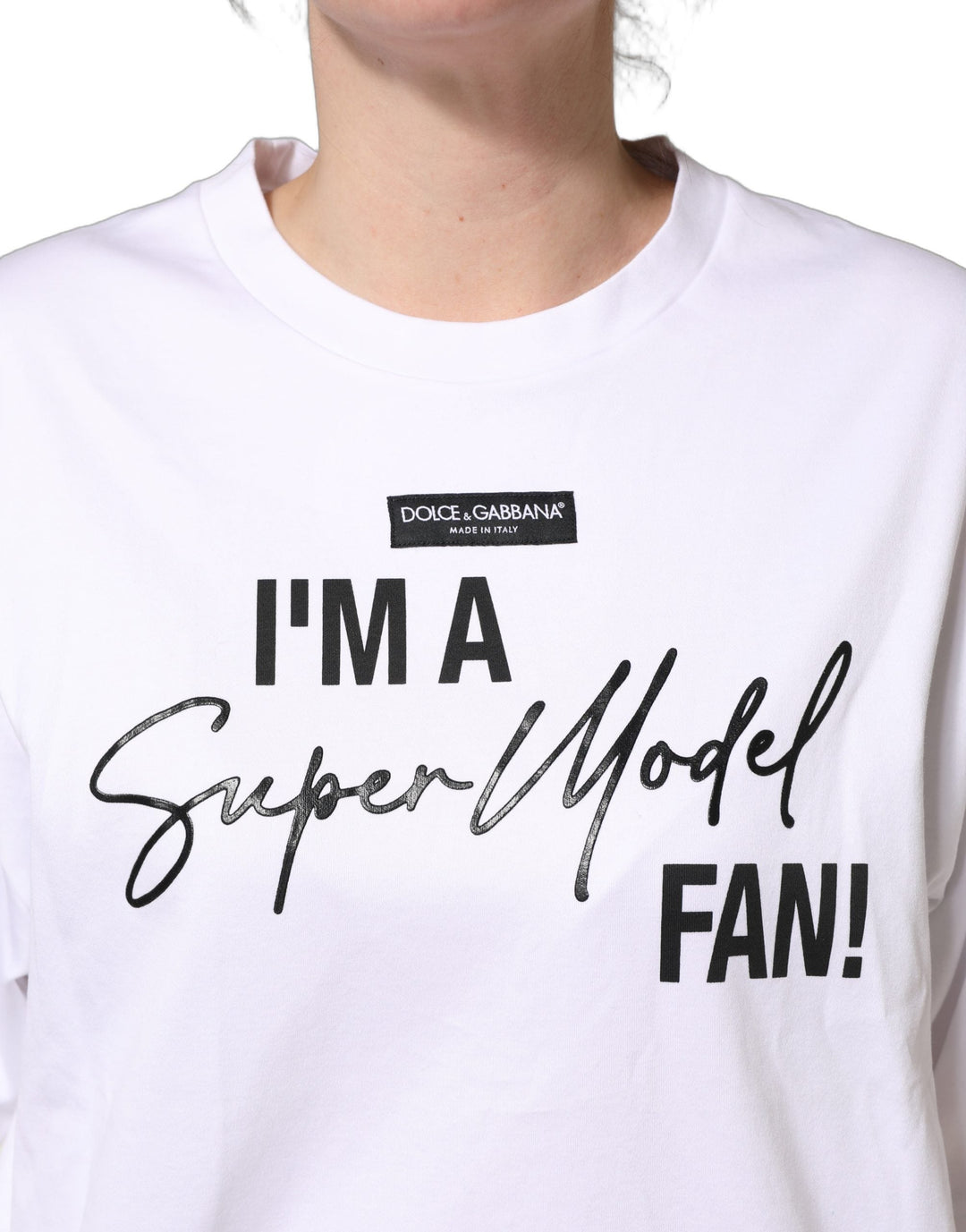 Dolce &amp; Gabbana T-Shirts - White I’m A Super Model Fan Print Jersey T-shirt