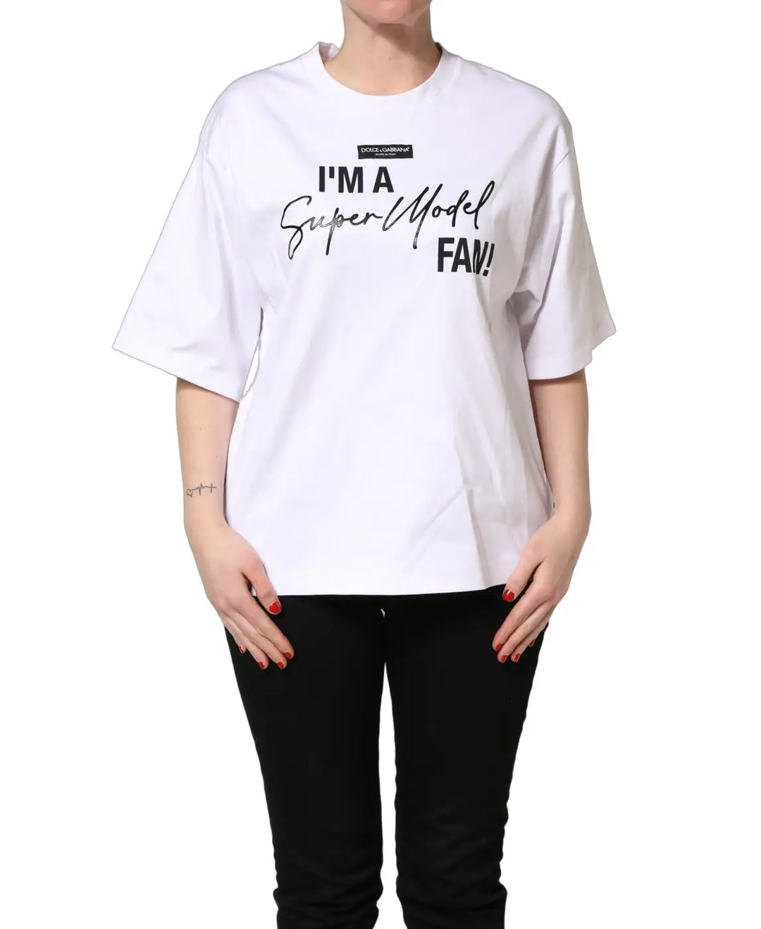 Dolce & Gabbana White I’m A Super Model Fan Print Jersey T-shirt