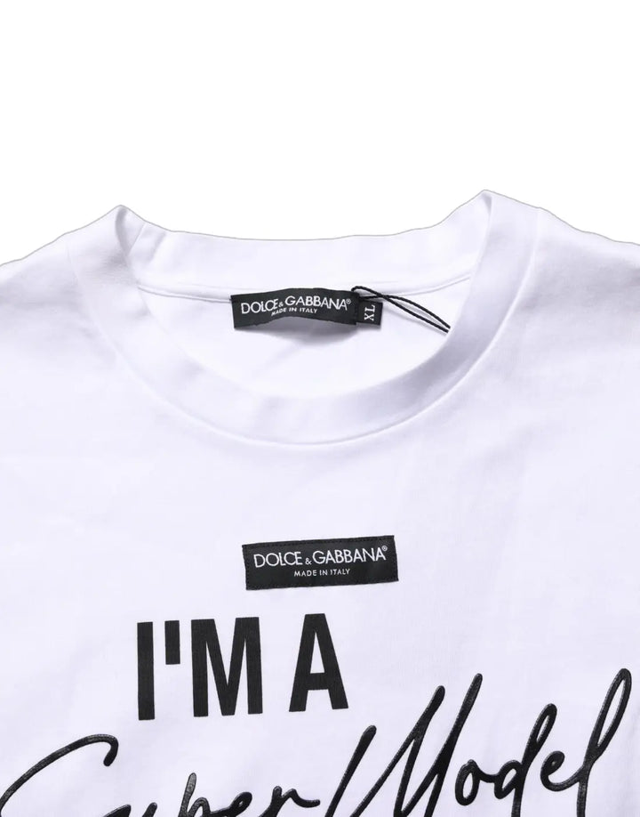 Dolce &amp; Gabbana White I’m A Super Model Fan Print Jersey T-shirt