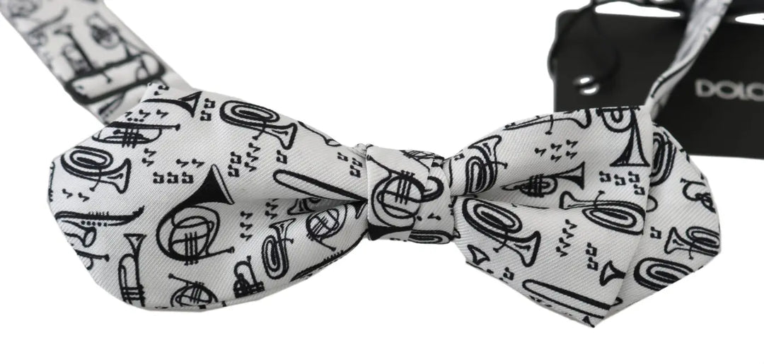 Dolce &amp; Gabbana White Instruments Adjustable Neck Papillon Men Bow Tie