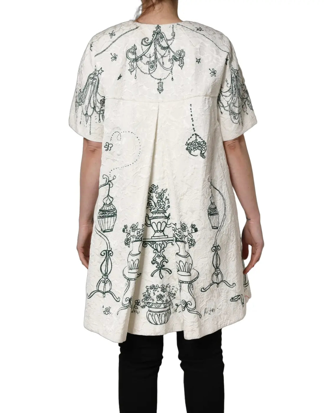 Dolce &amp; Gabbana White Jacquard Garden Print Coat Jacket