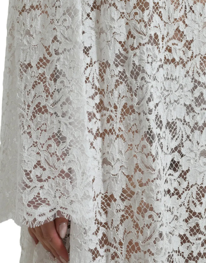Dolce &amp; Gabbana White Lace Crystal Embellished Shift Dress