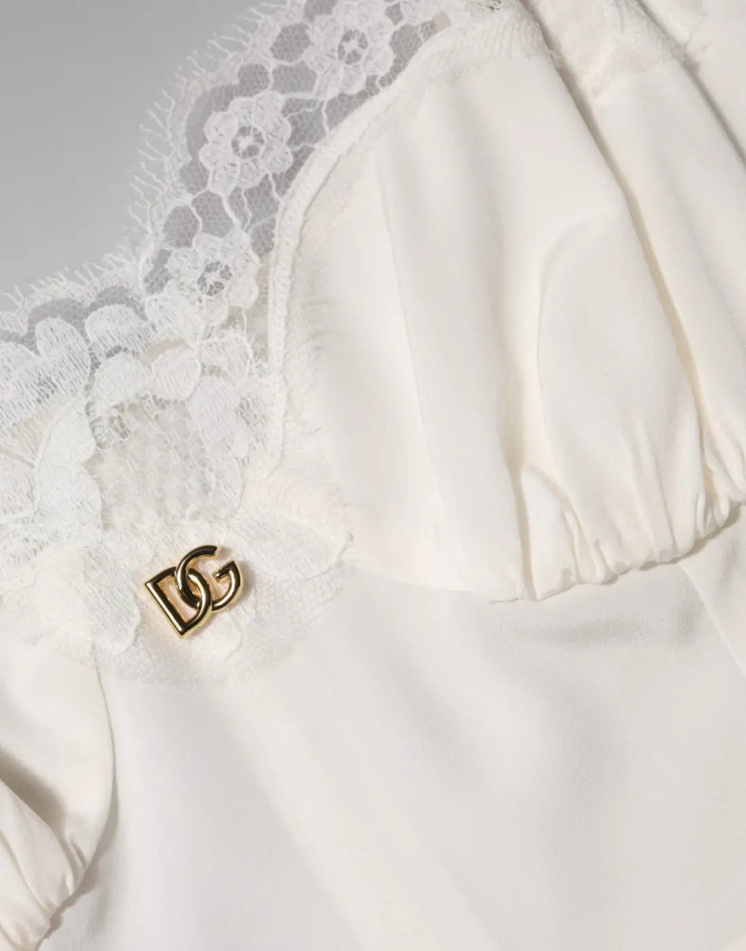Dolce &amp; Gabbana White Lace DG Logo Silk Dress Sleepwear