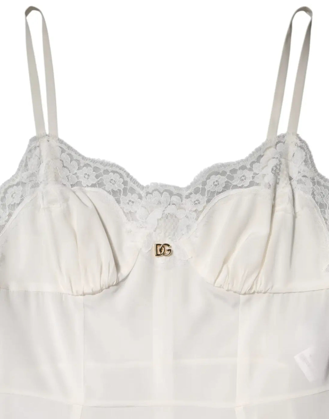 Dolce &amp; Gabbana White Lace DG Logo Silk Dress Sleepwear