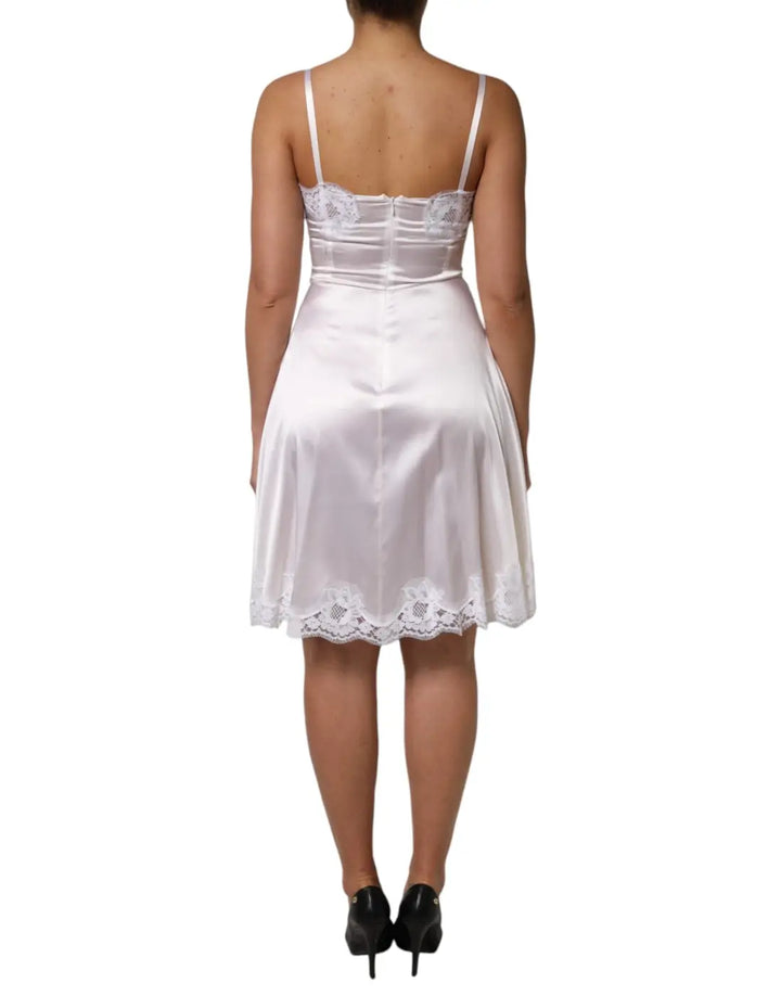 Dolce &amp; Gabbana White Lace Gold DG Logo Silk Dress Sleepwear