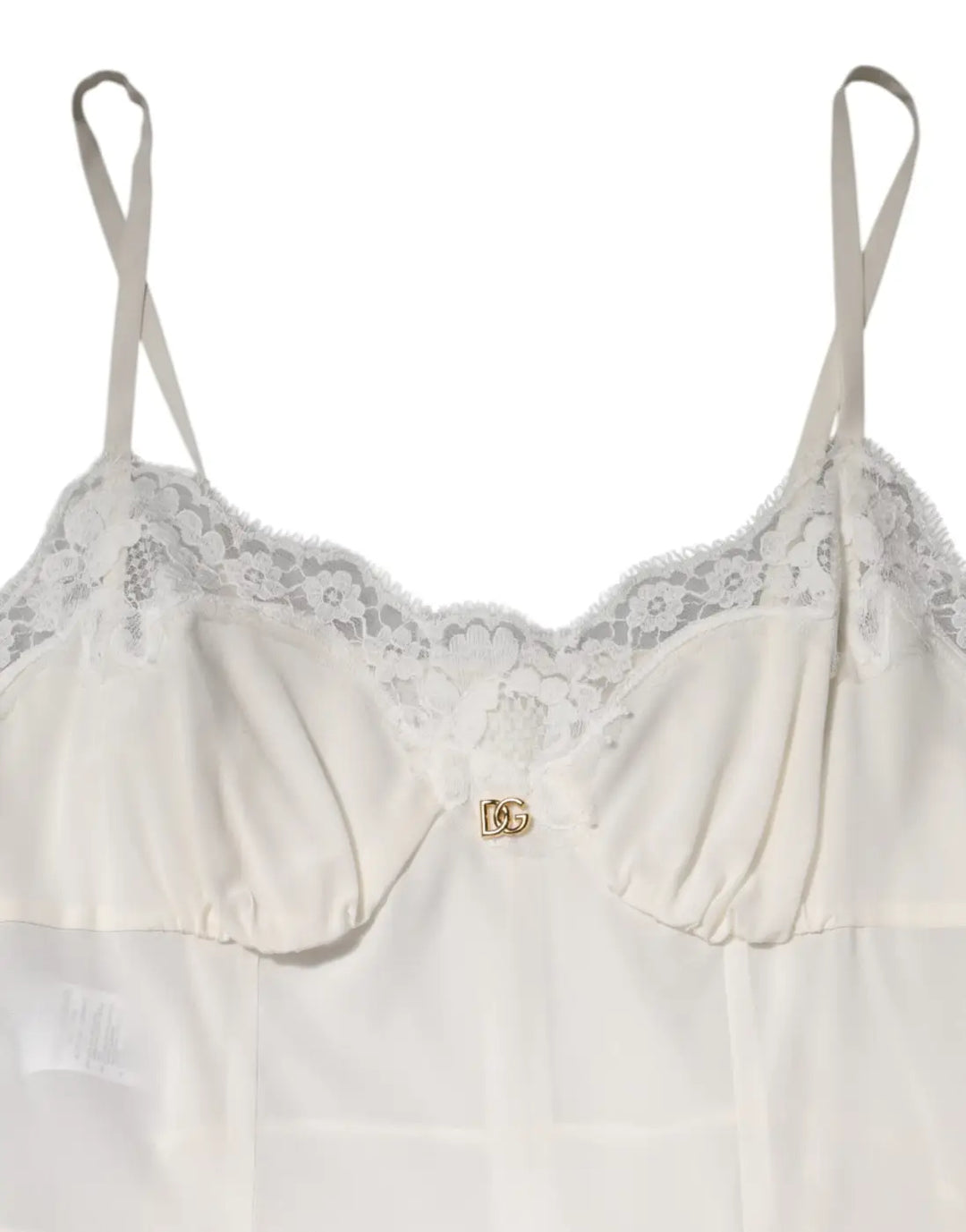 Dolce &amp; Gabbana White Lace Gold DG Logo Silk Dress Sleepwear