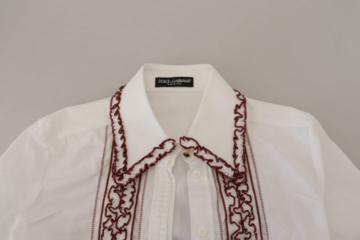 Dolce &amp; Gabbana - White Lace Long Sleeves Ruffle Collar Top