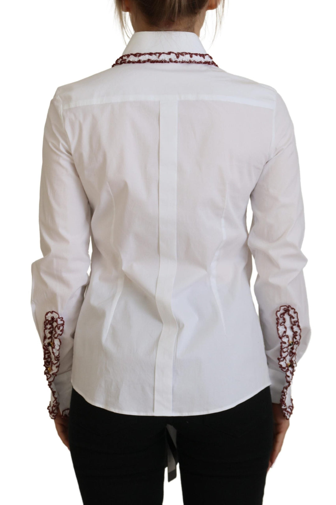 Dolce &amp; Gabbana - White Lace Long Sleeves Ruffle Collar Top